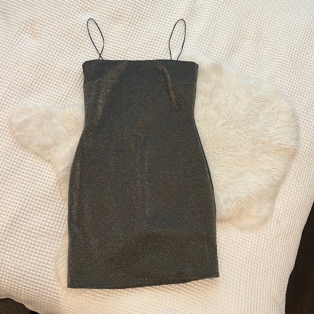 Stretchy lined silver minidress